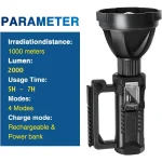 Toby's Rechargeable High Lumens Spotlight Flashlight, 2000 Lumens Super Bright LED Searchlight with Tripod, 4 Modes, IPX5 Waterproof, Handheld Spotlight for Camping, Home Security, Emergency - Image 7