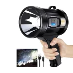 Toby's Rechargeable Spotlight, 150000 Lumens Solar Flashlight Led Spot Light Outdoor Handheld with Cob Light, 3000mAh 4 Color 6 Modes Portable Spotlight Flashlight for Hunting Boating Marine