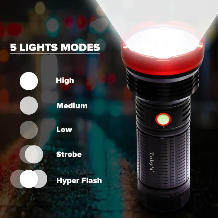Toby's Rechargeable LED Flashlight - 2500 Meters Long Range - SST40 LED 2000 Lumen Bright Powerful Torch Light - High Strength Aluminium Alloy - Long Lasting Battery Life - Image 5
