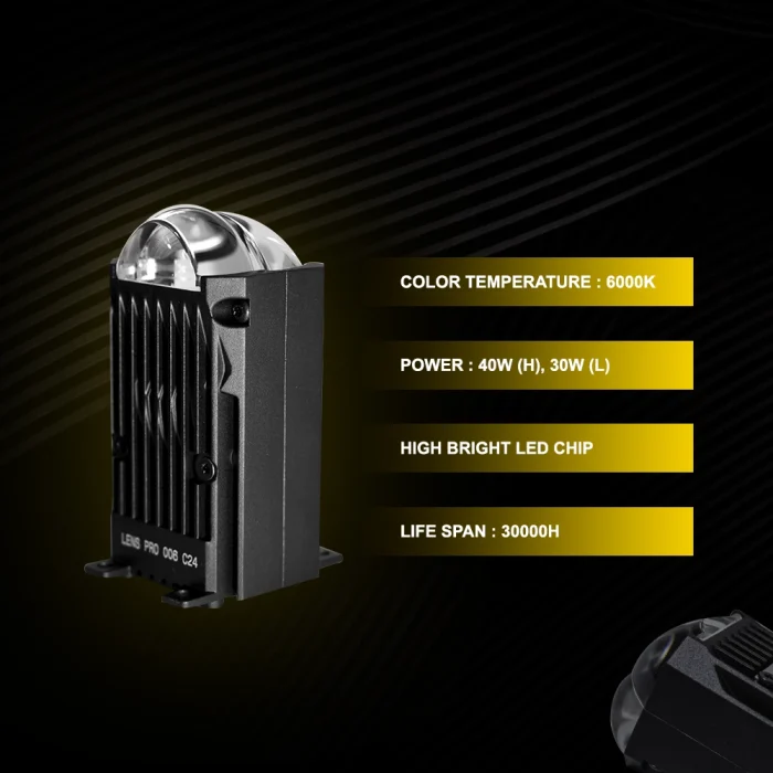 Tobys Lens Pro-006 3 Inch Bi LED Projector 80watts/pair power with 6000k Color Temperature Car Headlight - Image 5