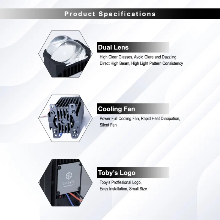 Tobys Lens Pro-006 3 Inch Bi LED Projector 80watts/pair power with 6000k Color Temperature Car Headlight - Image 7