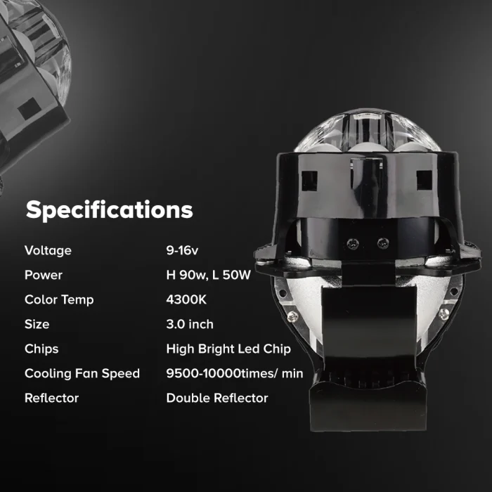Tobys Lens LS-05 3 Inch Bi LED Projector 180watts/Pair power with 4300K Color Temperature Car Headlight Double Reflector - Image 4