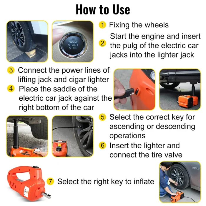 Jack 4 In 1 With LED Electric Hydraulic Car Jack 5 Ton, Built-in Tire Inflatable Pump - Image 8