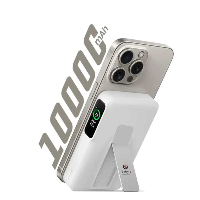 Tobys PB-03 Magnetic Wireless Power Bank 10000mAh 20W Fast Charging with 15W Wireless, Built-in Cable, 3-Port Output & Portable Bracket - Image 9