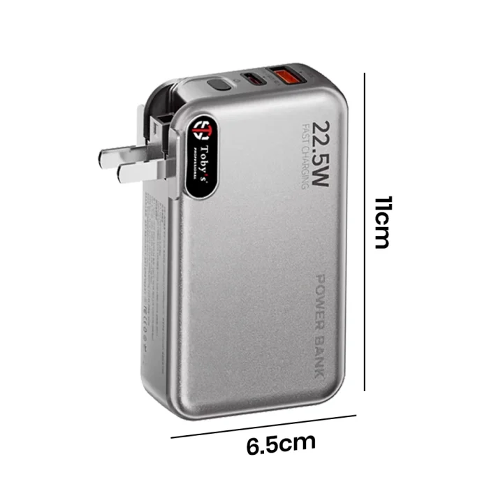 Toby&rsquo;s PB-01 10000mAh Power Bank 22.5W Fast Charging 3 in 1 AC Charger with Built-in Lightning & Type-C Cables, USB-A & Type-C Outputs - Image 10