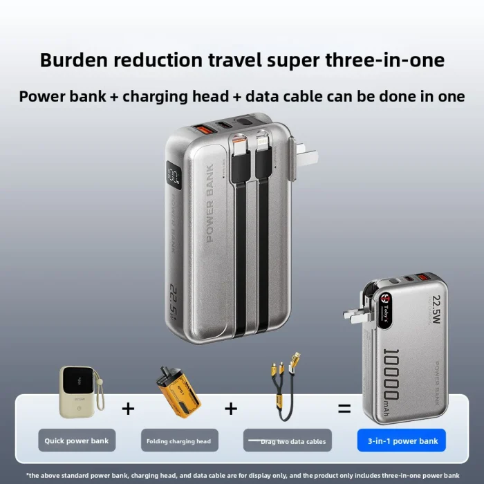 Toby&rsquo;s PB-01 10000mAh Power Bank 22.5W Fast Charging 3 in 1 AC Charger with Built-in Lightning & Type-C Cables, USB-A & Type-C Outputs - Image 3