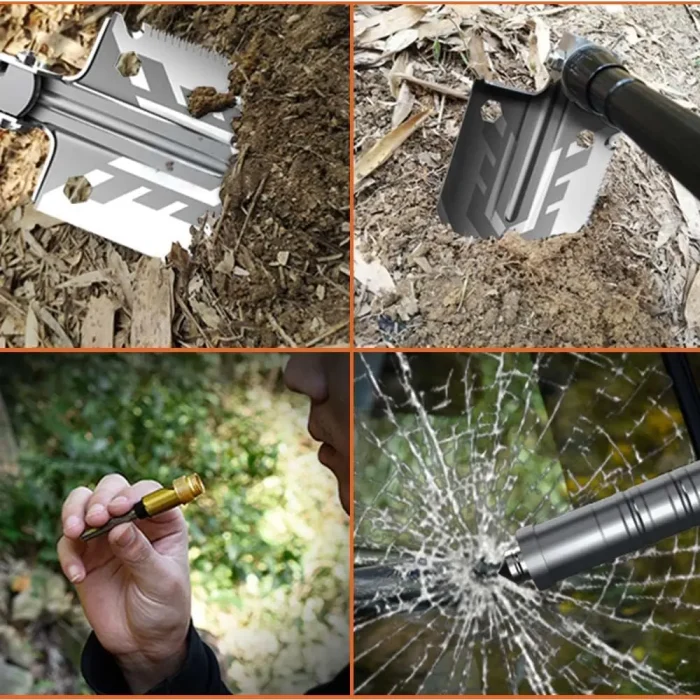 Tobys Shovel 01 Multifunctional Tactical Camping Shovel Portable Survival Tool with Fire Starter, Knife, Safety Hammer And Screwdriver - Image 6