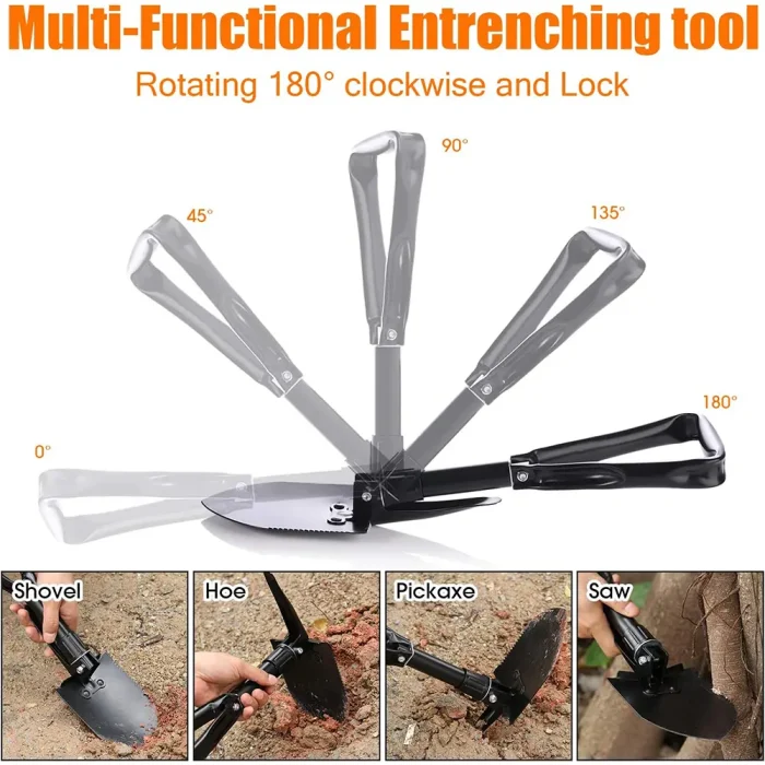 Tobys Camping Shovel 02 Folding 4-in-1 Compact Portable Survival Tool with Pickaxe, Saw, and Carry Pouch - Image 12