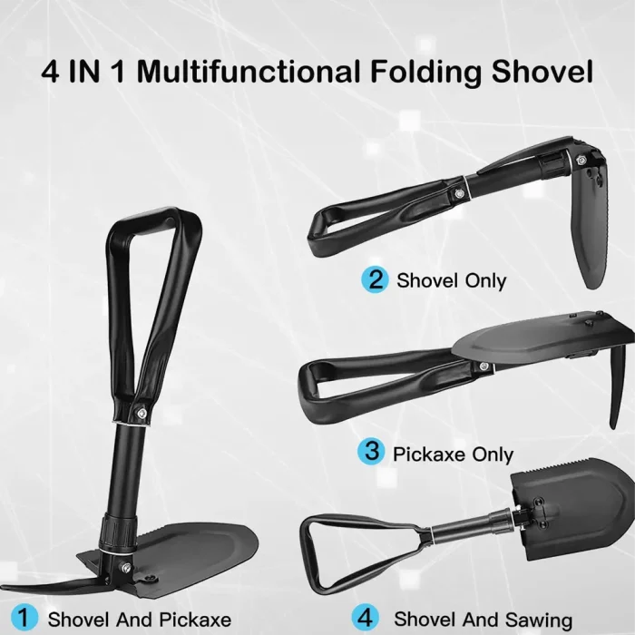 Tobys Camping Shovel 02 Folding 4-in-1 Compact Portable Survival Tool with Pickaxe, Saw, and Carry Pouch - Image 14