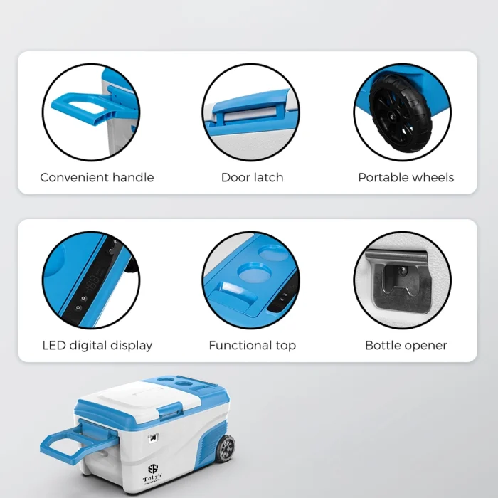 Tobys TR-32 Rechargeable 32L Portable Fridge Freezer 60W Compressor, APP Control, Removable Battery, 12V/24V/AC Power, Low Noise 45dB, Fast Cooling to -20 Degree C, With Wheels And Handle - Image 4