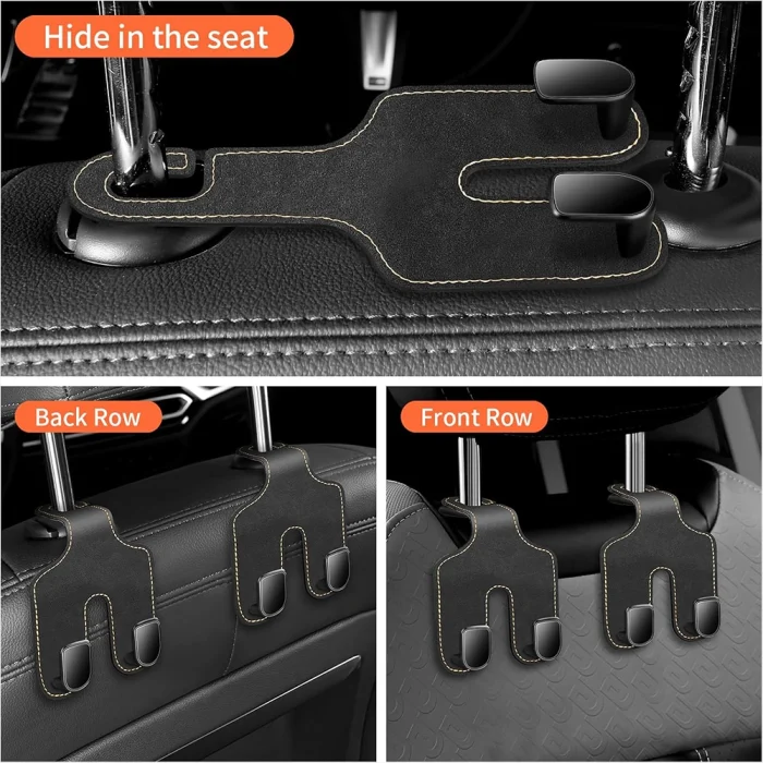 Toby&rsquo;s HH01 Black Double Hook Car Hanger &ndash; PU Leather & Metal Back Seat Organizer Hooks, Multi-Functional Headrest Storage Holder for Bags, Phones & Accessories, 20KG Capacity (2 Pack) - Image 4