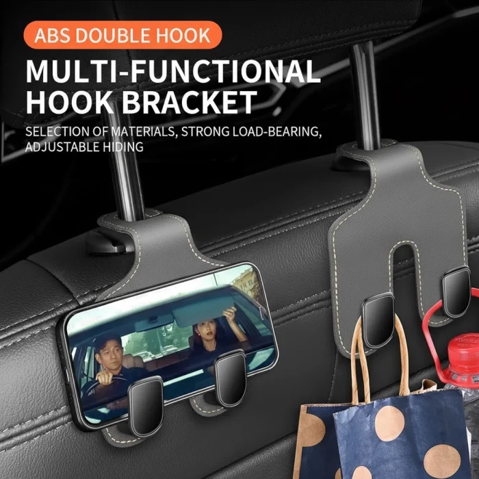 Toby&rsquo;s HH01 Grey Double Hook Car Hanger &ndash; PU Leather & Metal Back Seat Organizer Hooks, Multi-Functional Headrest Storage Holder for Bags, Phones & Accessories, 20KG Capacity (2 Pack) - Image 4