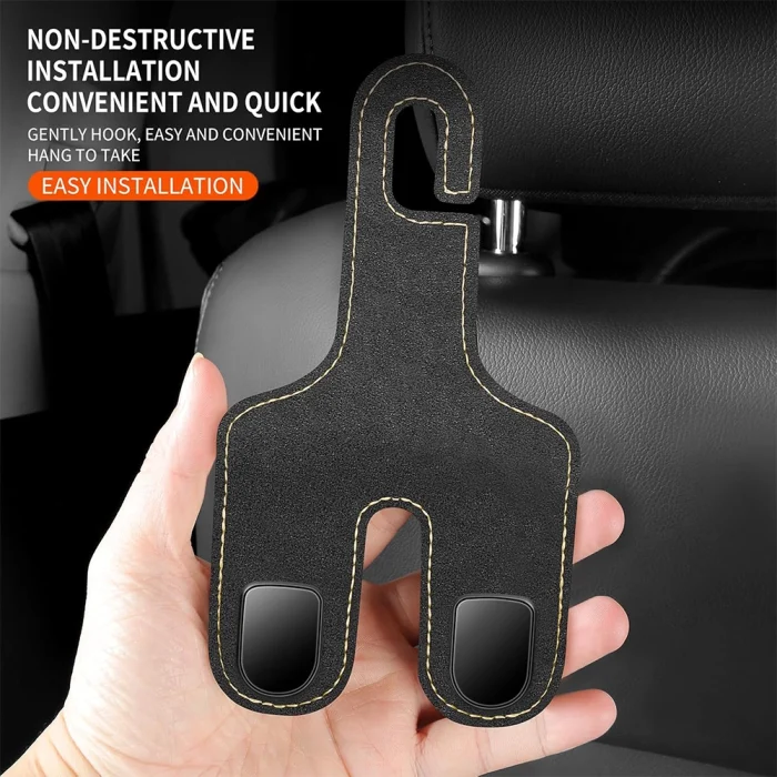 Toby&rsquo;s HH01 Black Double Hook Car Hanger &ndash; PU Leather & Metal Back Seat Organizer Hooks, Multi-Functional Headrest Storage Holder for Bags, Phones & Accessories, 20KG Capacity (2 Pack) - Image 5