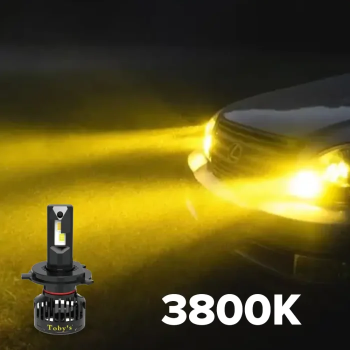 Toby&rsquo;s UH4 Dual Color Car LED Headlight Bulbs 150W/Pair &ndash; 6000K White & 3800K Yellow, 15000LM, IP65 Waterproof, Aviation Aluminum, Universal Fit (H4/9003) - Image 4