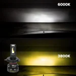 Toby’s UH4 Dual Color Car LED Headlight Bulbs 150W/Pair – 6000K White & 3800K Yellow, 15000LM, IP65 Waterproof, Aviation Aluminum, Universal Fit (H4/9003) - Image 5