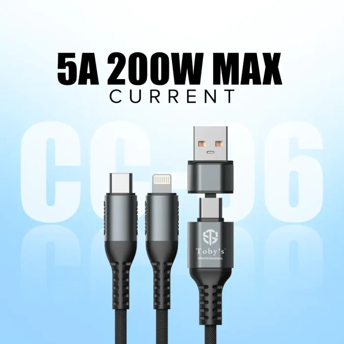 Toby&rsquo;s Professional CC-06 200W 5A Fast Charging Cable USB A to USB C / Type-C / Lightning 1 Meter High-Speed Nylon Braided Cable - Image 3