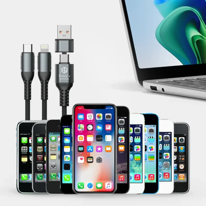Toby&rsquo;s Professional CC-06 200W 5A Fast Charging Cable USB A to USB C / Type-C / Lightning 1 Meter High-Speed Nylon Braided Cable - Image 4