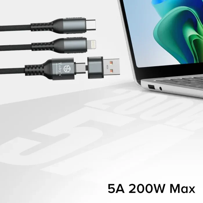 Toby&rsquo;s Professional CC-06 200W 5A Fast Charging Cable USB A to USB C / Type-C / Lightning 1 Meter High-Speed Nylon Braided Cable - Image 5