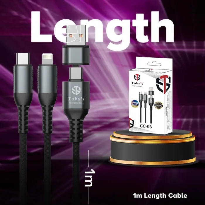 Toby&rsquo;s Professional CC-06 200W 5A Fast Charging Cable USB A to USB C / Type-C / Lightning 1 Meter High-Speed Nylon Braided Cable - Image 6
