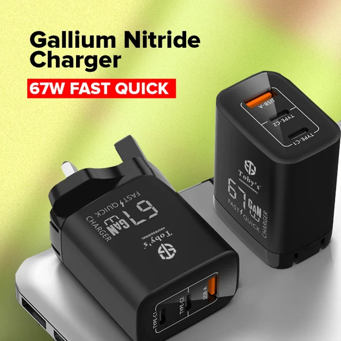 Toby&rsquo;s FC-01 67W GaN Fast Charger with Dual Type-C & USB-A &ndash; PD3.0 QC3.0 Super Fast Charging UK Plug with Type-C & Lightning Cable - Image 3