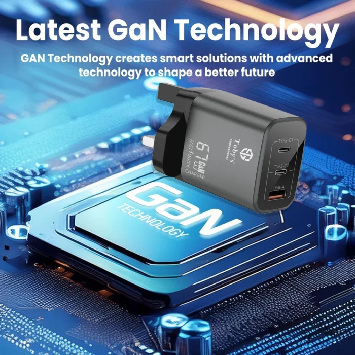 Toby&rsquo;s FC-01 67W GaN Fast Charger with Dual Type-C & USB-A &ndash; PD3.0 QC3.0 Super Fast Charging UK Plug with Type-C & Lightning Cable - Image 8