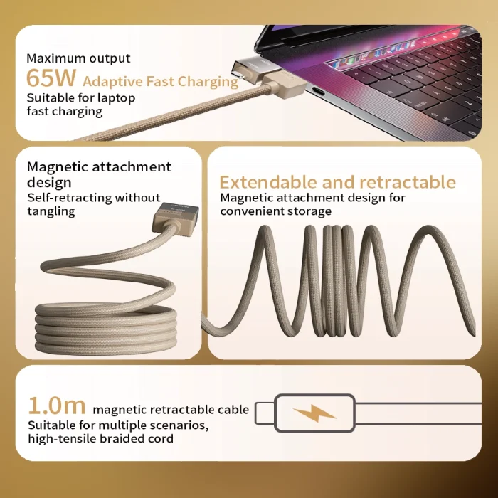 Toby&rsquo;s PB-04 5000mAh Magnetic Wireless Power Bank 15W Wireless, PD 20W Wired Fast Charging, 65W Adapter & 1m Retractable Cable - Image 11
