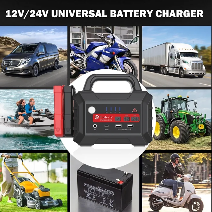 Toby&rsquo;s X23 12V/24V Jump Starter 36400mAh 2800A Peak Heavy Duty Car & Truck Battery Booster with LED Light, USB Output & Fast Charging for SUV, Bus, Tractor & Diesel Engines - Image 10