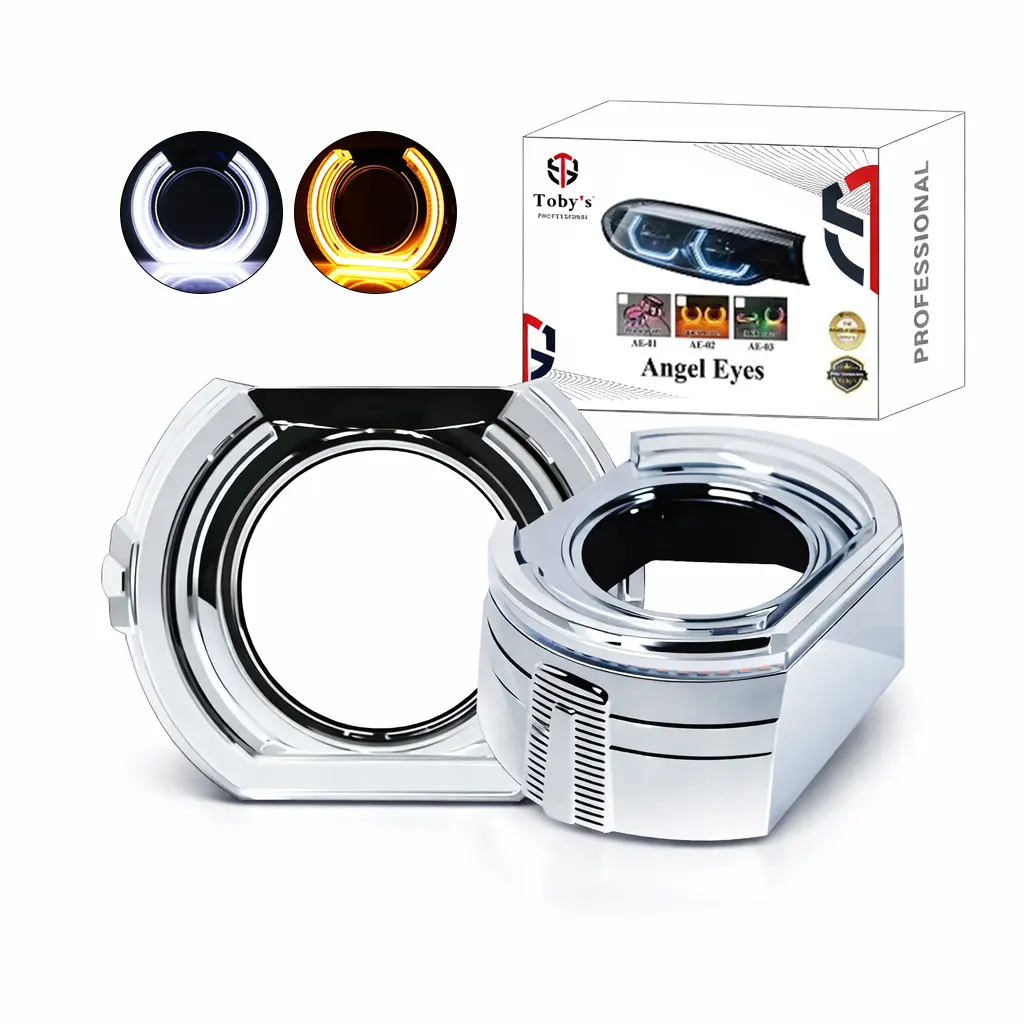 AE-02 Square Cover Tobysouq 10 3.0 Inch Hexagon LED Angle Eyes Projector Lens Cover Dual Color White & Amber DRL with Sequential Turn Signal U Shape Projector Halo Ring for Car Headlight Retrofit - Image 1