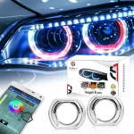 Toby&rsquo;s AE-03 RGB Angel Eyes Projector Lens Cover Bluetooth LED Headlight Halo Rings DRL + Turn Signal, App Controlled, Multi-Color RGB Hexagon Car Headlight Ring Set (Pair)