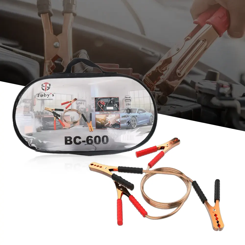 BC-600 Booster Cable Tobysouq 1 Toby’s BC-600 Heavy Duty Car Booster Jumper Cable 600AMP, 2.5M Length, 0.25mm x 135PCS Copper Wire, Strong Crocodile Clamps with Carry Bag - Image 1