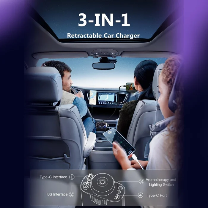 Toby&rsquo;s CC-18 5 in 1 Retractable Car Charger with Aromatherapy & Star Light Projection 45W Fast Charge, Dual Output, 180&deg; Adjustable - Image 18