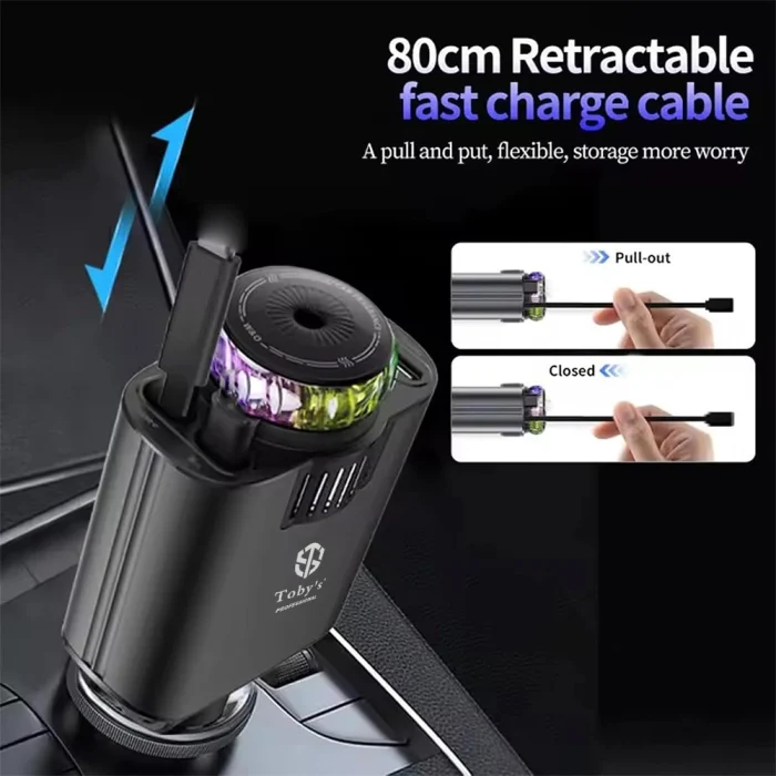 Toby&rsquo;s CC-18 5 in 1 Retractable Car Charger with Aromatherapy & Star Light Projection 45W Fast Charge, Dual Output, 180&deg; Adjustable - Image 5