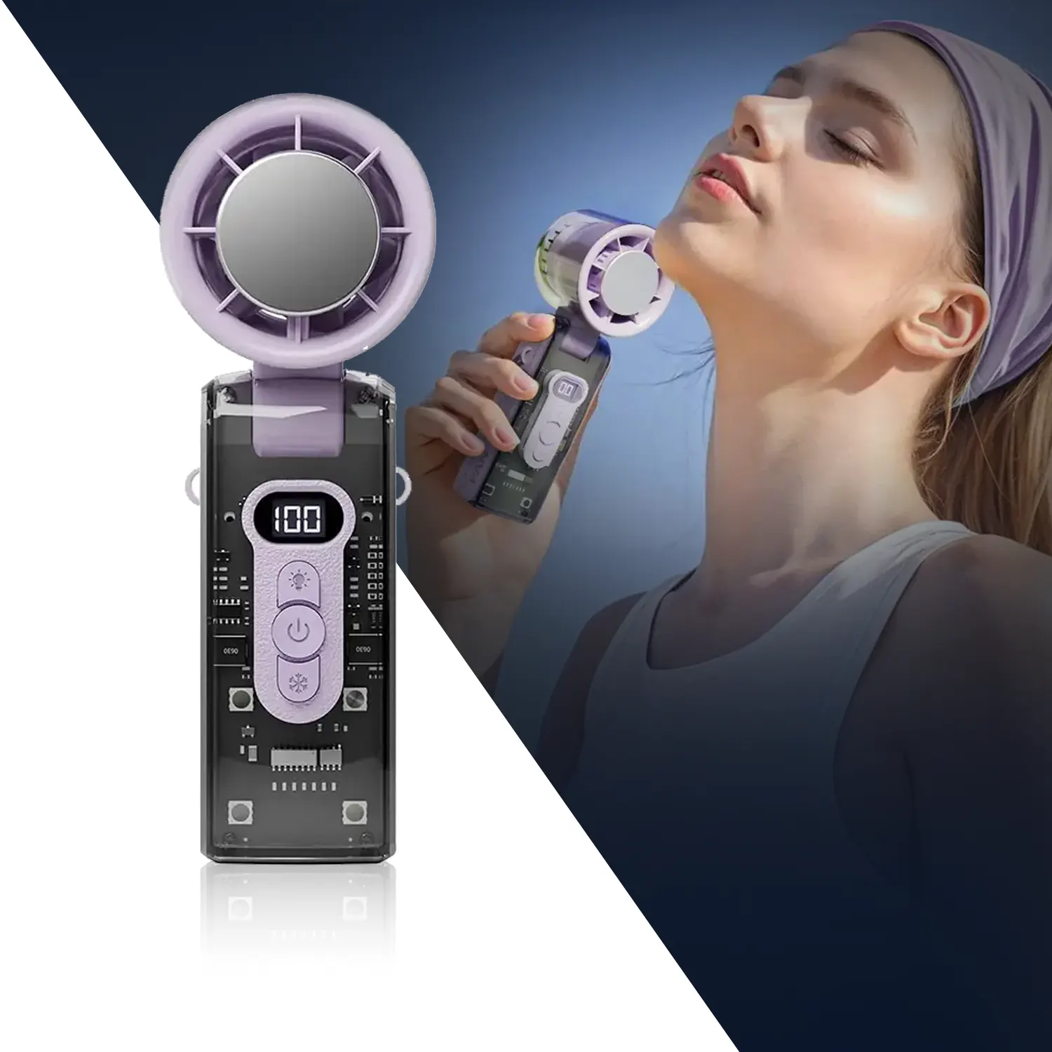 Ice Fan-06 Purple Tobysouq 1 Toby’s ICE FAN-06 High-Speed Portable Cooling Fan with LED Light 100 Level Speed Control, 3600mAh Rechargeable Battery, TEC Ice Ceramic Technology, 360° Air Supply (Purple) - Image 1