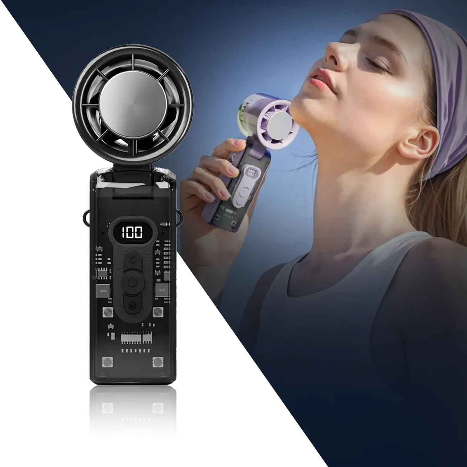 Ice Fan 06 Tobysouq 1 Toby’s ICE FAN-06 High-Speed Portable Cooling Fan with LED Light 100 Level Speed Control, 3600mAh Rechargeable Battery, TEC Ice Ceramic Technology, 360° Air Supply - Image 1