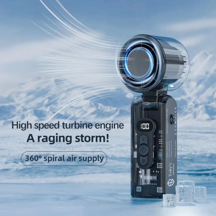 Toby&rsquo;s ICE FAN-06 High-Speed Portable Cooling Fan with LED Light 100 Level Speed Control, 3600mAh Rechargeable Battery, TEC Ice Ceramic Technology, 360&deg; Air Supply - Image 2