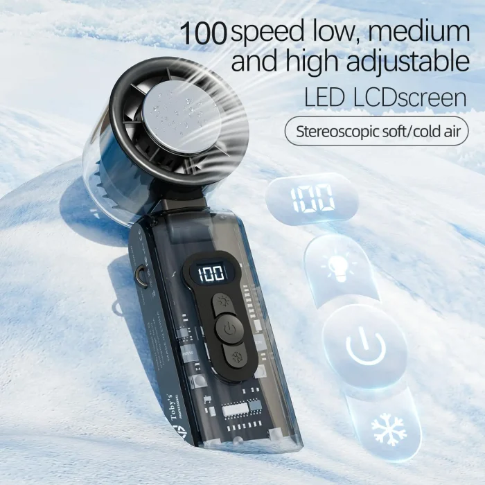 Toby&rsquo;s ICE FAN-06 High-Speed Portable Cooling Fan with LED Light 100 Level Speed Control, 3600mAh Rechargeable Battery, TEC Ice Ceramic Technology, 360&deg; Air Supply - Image 5
