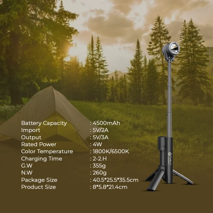 Toby&rsquo;s CPL-T28 Rechargeable Camping Light with Tripod Stand Portable LED Camping Lantern with 4500mAh Battery, 180&deg; Rotatable Head, SOS Mode & Adjustable Brightness - Image 4