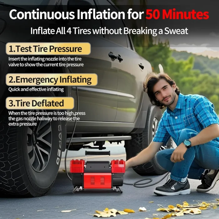 Toby&rsquo;s 12V Dual Cylinder Portable Air Compressor 300L/min 150 PSI Heavy Duty Tire Inflator with Carry Bag - Image 6