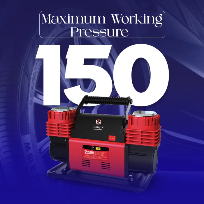 Toby&rsquo;s 12V Dual Cylinder Portable Air Compressor 300L/min 150 PSI Heavy Duty Tire Inflator with Carry Bag - Image 4