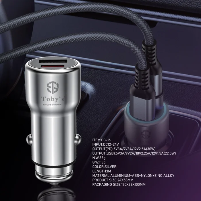 Toby&rsquo;s CC-16 200W Fast Car Charger with USB-C PD & USB-A Port, Multi Charging Cable, 12-24V Universal Car Adapter - Image 4