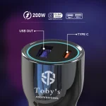 Toby&rsquo;s CC-14 200W Fast Car Charger with Type-C & USB Port, 1M Multi Charging Cable, 12-24V Universal Car Adapter - Image 3