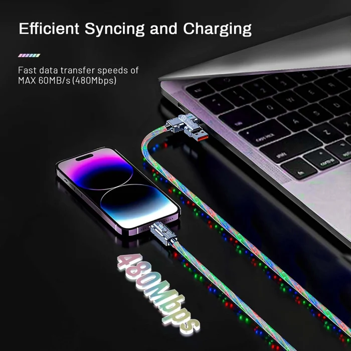 Toby&rsquo;s CC-21 RGB 65W Fast Charging Data Cable, 4-in-1 Multi Connector LED Cable, Type-C to Type-C / USB-A to Type-C / Lightning, 480Mbps Sync - Image 5