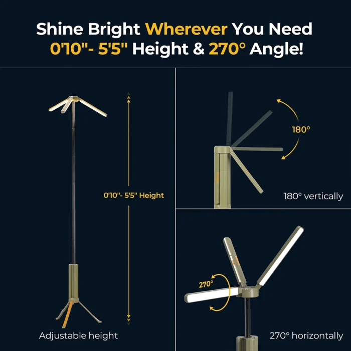 Toby&rsquo;s CPL-S01 Rechargeable Camping Light 3000 Lumens Adjustable Tripod LED Camping Lantern with 15600mAh Battery, IP54 Waterproof & 60H Runtime - Image 10