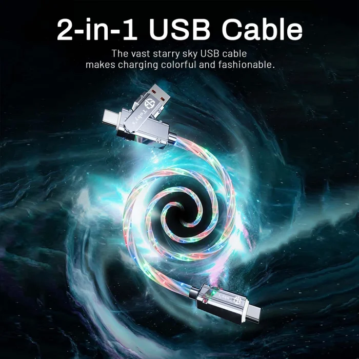 Toby&rsquo;s CC-21 RGB 65W Fast Charging Data Cable, 4-in-1 Multi Connector LED Cable, Type-C to Type-C / USB-A to Type-C / Lightning, 480Mbps Sync - Image 2