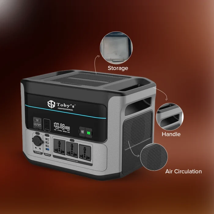 Toby&rsquo;s TBS-440A Portable Power Station 1408Wh, 1500W Pure Sine Wave, 1500W AC Fast Charging, 400W Solar Input, 12V Jump Starter - Image 12