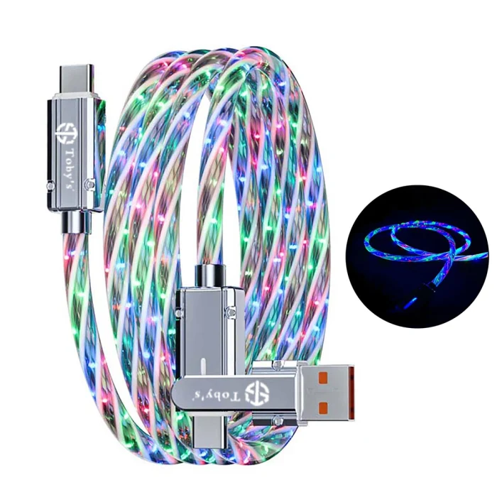 Toby&rsquo;s CC-21 RGB 65W Fast Charging Data Cable, 4-in-1 Multi Connector LED Cable, Type-C to Type-C / USB-A to Type-C / Lightning, 480Mbps Sync - Image 8