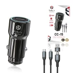 Toby&rsquo;s CC-15 150W Fast Car Charger with USB-C & USB-A Port, 1M Multi Charging Cable, 12-24V Universal Car Adapter