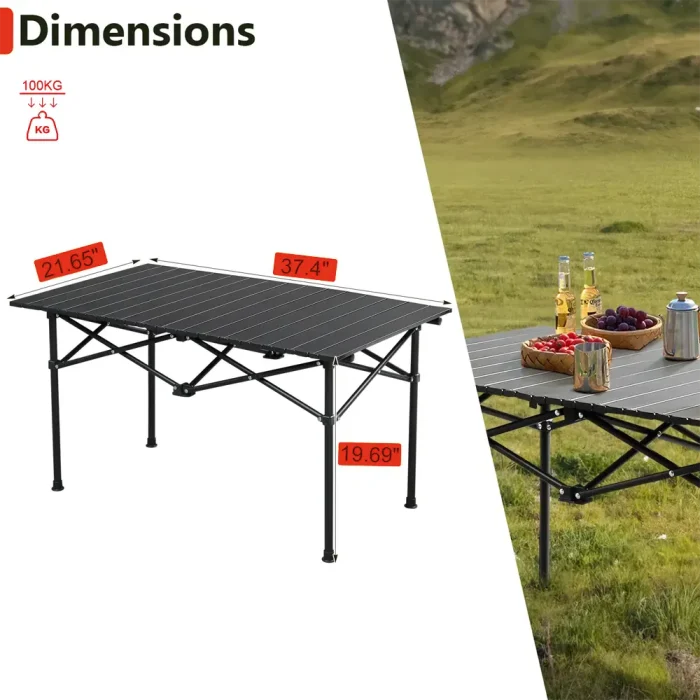 Toby's Portable Folding Camping Table-02 Lightweight Aluminum Outdoor Picnic Table with Carry Bag, Compact Foldable Design for Camping, BBQ, Travel & Outdoor Activities - Image 6