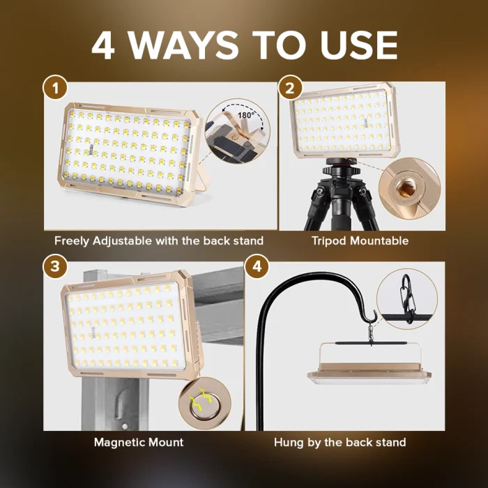 Toby&rsquo;s CPL-T48 150W Portable LED Solar Work Light 15000 Lumens Rechargeable Flood Light with Solar & USB Charging IP66 Waterproof - Image 3