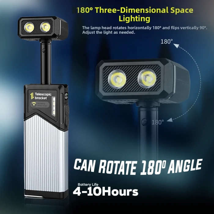 Toby's CPL-T44 Rechargeable Magnetic Camping Light with Digital Display 1400mAh, Multi-Mode LED Work Light with Hook, Clamp & Adjustable Stand, Waterproof Outdoor Emergency Lamp - Image 4